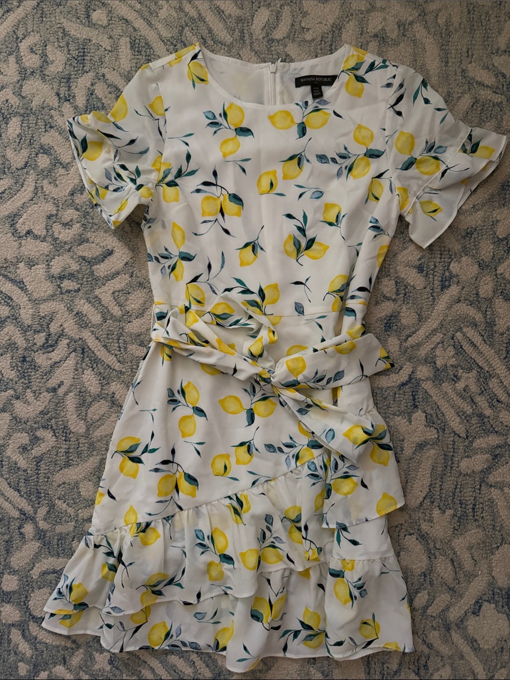 Banana Republic White Lemon-Print Tie-Waist Mini Dress